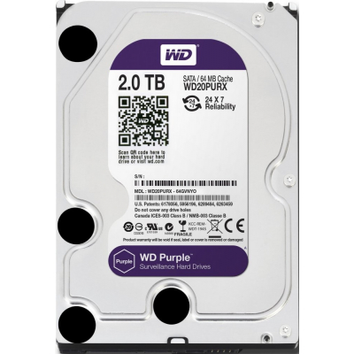 HDD 2000 GB (2 TB) SATA-III Purple (WD20PURX), Жесткий диск (HDD), стандарт SATA-III, объем 2000 GB (2 TB) для видеонаблюдения 