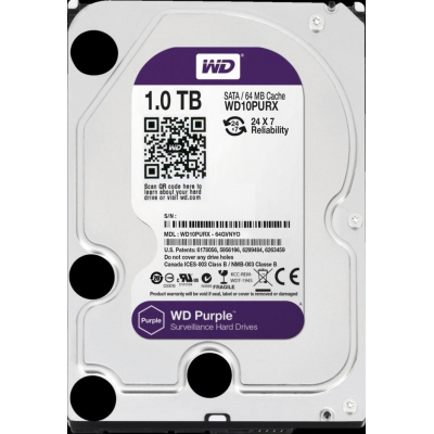 HDD 1000 GB (1 TB) SATA-III Purple (WD10PURX), Жесткий диск (HDD), стандарт SATA-III, объем 1000 GB (1 TB) для видеонаблюдения 