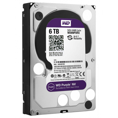 HDD 6000 GB (6 TB) SATA-III Purple NV WD6NPURX, Жесткий диск (HDD), стандарт SATA-III, объем 6000 GB (6 TB) для видеонаблюдения 